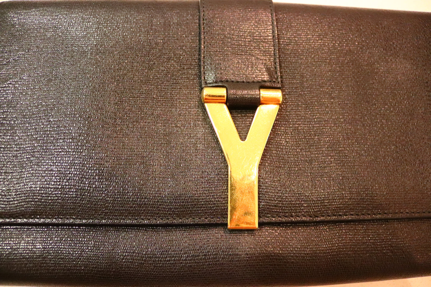 Saint Laurent Black Leather Ligne Y Clutch